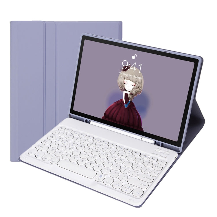 YT11B Detachable Candy Color Skin Feel Texture Round Keycap Bluetooth Keyboard Leather Case For iPad Air 4 2020 / Air 5 2022 / Pro 11 inch 2022 / 2021 / 2020 / 2018(White Ice), For iPad Air 11 2024 / 2025 / Air 2020 10.9