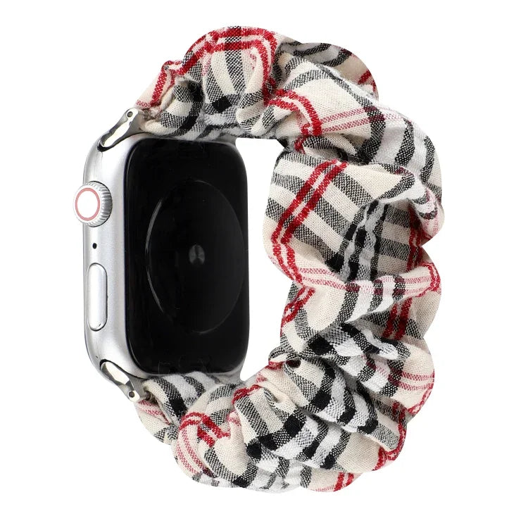 Plaid Flower Pattern Cloth Hair Ring Watchband, For Apple Watch Ultra 49mm / Series 8&7 45mm / SE 2&6&SE&5&4 44mm / 3&2&1 42mm, For Apple Watch Series 8&7 41mm / SE 2&6&SE&5&4 40mm / 3&2&1 38mm