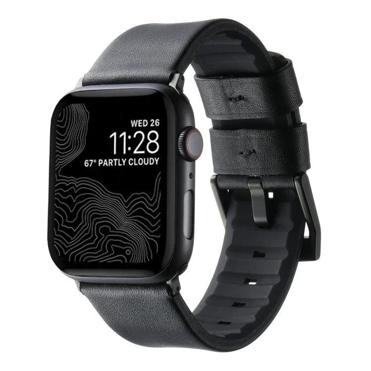 Genuine Leather Hybrid Silicone Watch Band, For Apple Watch Series 7 41mm, For Apple Watch Series 7 45mm, For Apple Watch SE 40mm, For Apple Watch SE 44mm, For Apple Watch Series 6 40mm, For Apple Watch Series 6 44mm, For Apple Watch Series 5 44mm