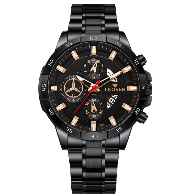 FNGEEN 5225 Multifunctional Waterproof Quartz Watch, Blue Steel Rose Shell Blue Surface, Black Steel Rose Shell Black Surface, Black Steel Black Shell Black Surface, White Steel White Shell Black Surface, Black Steel Black Circle White Surface