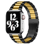 สายรัดนาฬิกาหนังแท้แบบพับหัวเข็มขัด 3 เม็ดสแตนเลสสตีล สำหรับ Apple Watch Series 10 ขนาด 42 มม. / 9&8&7 ขนาด 41 มม. / SE 3&SE 2&6&SE&5&4 ขนาด 40 มม. / 3&2&1 ขนาด 38 มม.