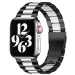 สายรัดนาฬิกาหนังแท้แบบพับหัวเข็มขัด 3 เม็ดสแตนเลสสตีล สำหรับ Apple Watch Series 10 ขนาด 42 มม. / 9&8&7 ขนาด 41 มม. / SE 3&SE 2&6&SE&5&4 ขนาด 40 มม. / 3&2&1 ขนาด 38 มม.