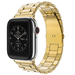 สายรัดนาฬิกาหนังแท้แบบพับหัวเข็มขัด 3 เม็ดสแตนเลสสตีล สำหรับ Apple Watch Series 10 ขนาด 42 มม. / 9&8&7 ขนาด 41 มม. / SE 3&SE 2&6&SE&5&4 ขนาด 40 มม. / 3&2&1 ขนาด 38 มม.