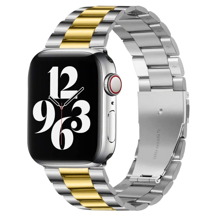 สายรัดนาฬิกาหนังแท้แบบพับหัวเข็มขัด 3 เม็ดสแตนเลสสตีล สำหรับ Apple Watch Series 10 ขนาด 42 มม. / 9&8&7 ขนาด 41 มม. / SE 3&SE 2&6&SE&5&4 ขนาด 40 มม. / 3&2&1 ขนาด 38 มม.