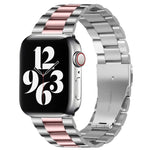 สายรัดนาฬิกาหนังแท้แบบพับหัวเข็มขัด 3 เม็ดสแตนเลสสตีล สำหรับ Apple Watch Series 10 ขนาด 42 มม. / 9&8&7 ขนาด 41 มม. / SE 3&SE 2&6&SE&5&4 ขนาด 40 มม. / 3&2&1 ขนาด 38 มม.
