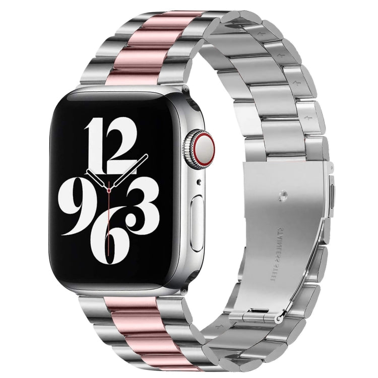 สายรัดนาฬิกาหนังแท้แบบพับหัวเข็มขัด 3 เม็ดสแตนเลสสตีล สำหรับ Apple Watch Series 10 ขนาด 42 มม. / 9&8&7 ขนาด 41 มม. / SE 3&SE 2&6&SE&5&4 ขนาด 40 มม. / 3&2&1 ขนาด 38 มม.