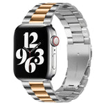 สายรัดนาฬิกาหนังแท้แบบพับหัวเข็มขัด 3 เม็ดสแตนเลสสตีล สำหรับ Apple Watch Series 10 ขนาด 42 มม. / 9&8&7 ขนาด 41 มม. / SE 3&SE 2&6&SE&5&4 ขนาด 40 มม. / 3&2&1 ขนาด 38 มม.