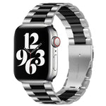 สายรัดนาฬิกาหนังแท้แบบพับหัวเข็มขัด 3 เม็ดสแตนเลสสตีล สำหรับ Apple Watch Series 10 ขนาด 42 มม. / 9&8&7 ขนาด 41 มม. / SE 3&SE 2&6&SE&5&4 ขนาด 40 มม. / 3&2&1 ขนาด 38 มม.