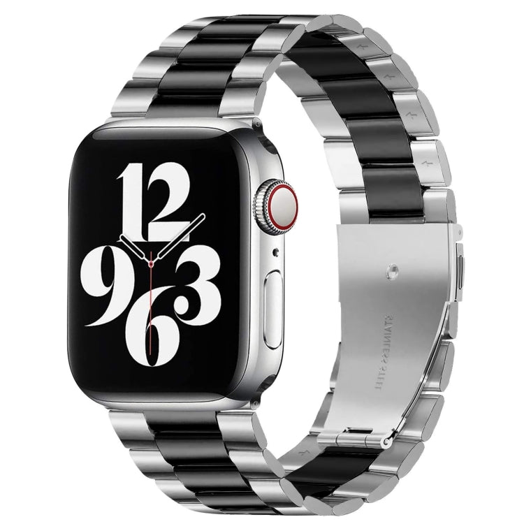 สายรัดนาฬิกาหนังแท้แบบพับหัวเข็มขัด 3 เม็ดสแตนเลสสตีล สำหรับ Apple Watch Series 10 ขนาด 42 มม. / 9&8&7 ขนาด 41 มม. / SE 3&SE 2&6&SE&5&4 ขนาด 40 มม. / 3&2&1 ขนาด 38 มม.