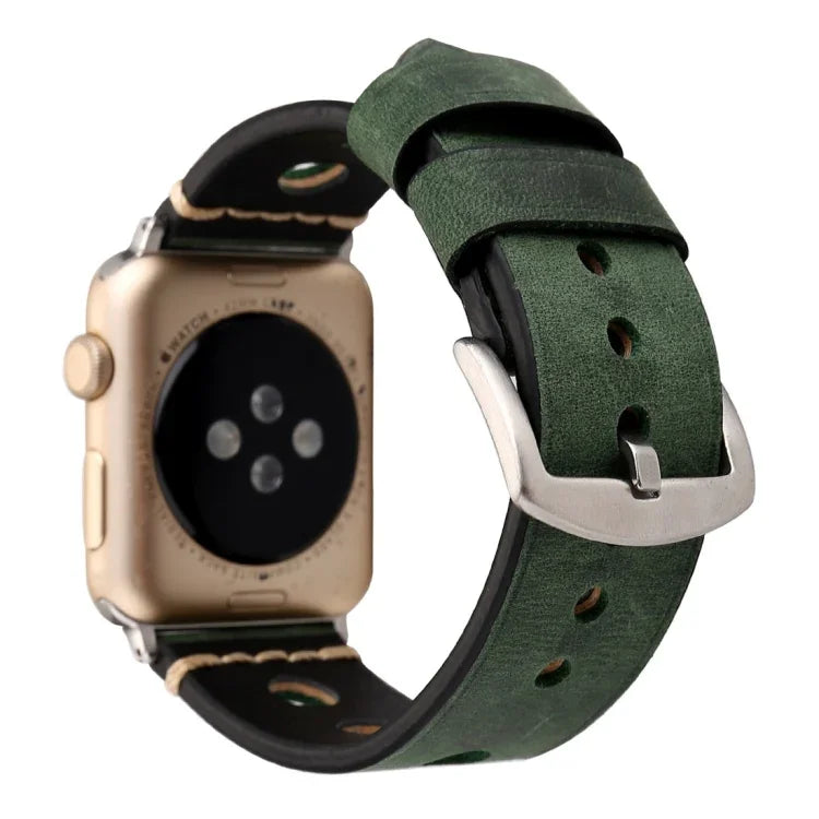 สายรัดนาฬิกาหนังแท้สไตล์วินเทจแบบเจาะรู สำหรับ Apple Watch Series 10 ขนาด 42 มม. / 9&8&7 ขนาด 41 มม. / SE 3&SE 2&6&SE&5&4 ขนาด 40 มม. / 3&2&1 ขนาด 38 มม. สำหรับขนาด 38 มม.