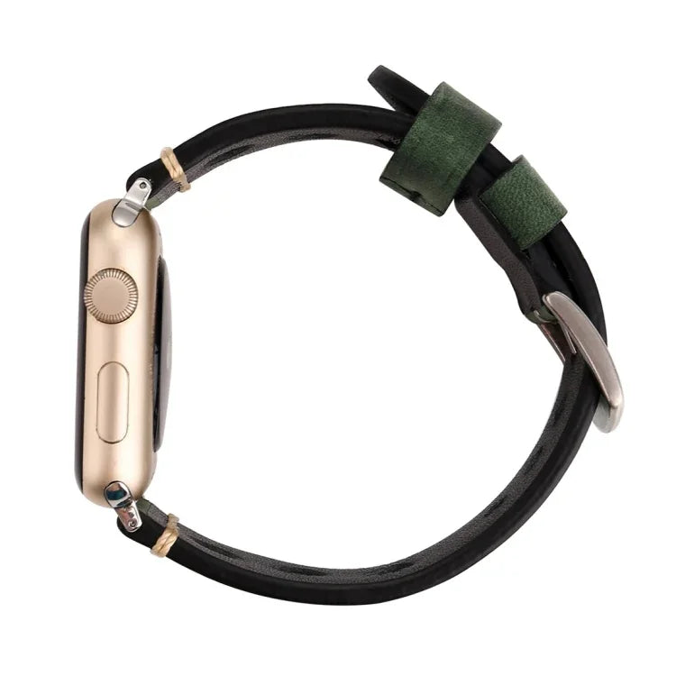 สายรัดนาฬิกาหนังแท้สไตล์วินเทจแบบเจาะรู สำหรับ Apple Watch Series 10 ขนาด 42 มม. / 9&8&7 ขนาด 41 มม. / SE 3&SE 2&6&SE&5&4 ขนาด 40 มม. / 3&2&1 ขนาด 38 มม. สำหรับขนาด 38 มม.