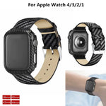 สายหนังแท้คาร์บอนไฟเบอร์พร้อมกรอบสำหรับ Apple Watch Series 3 & 2 & 1 38มม., Apple Watch Series 3 & 2 & 1 38มม.