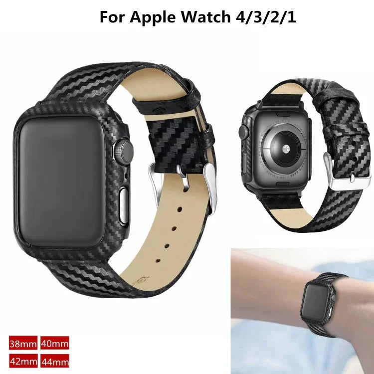 สายหนังแท้คาร์บอนไฟเบอร์พร้อมกรอบสำหรับ Apple Watch Series 3 & 2 & 1 38มม., Apple Watch Series 3 & 2 & 1 38มม.