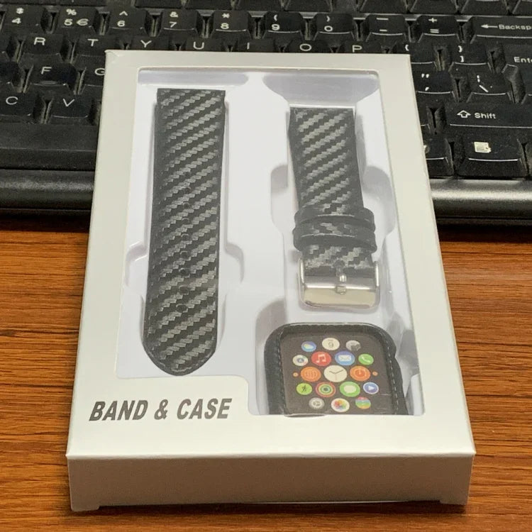 สายหนังแท้คาร์บอนไฟเบอร์พร้อมกรอบสำหรับ Apple Watch Series 3 & 2 & 1 38มม., Apple Watch Series 3 & 2 & 1 38มม.