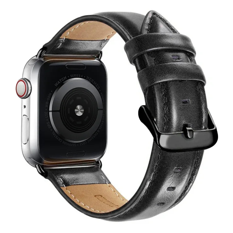 สายหนังพร้อมหัวเข็มขัดสีดำสำหรับ Apple Watch Series 10 42mm / 9&8&7 41mm / SE 3&SE 2&6&SE&5&4 40mm / 3&2&1 38mm, สำหรับ Apple Watch Series 8&7 41mm / SE 2&6&SE&5&4 40mm / 3&2&1 38mm