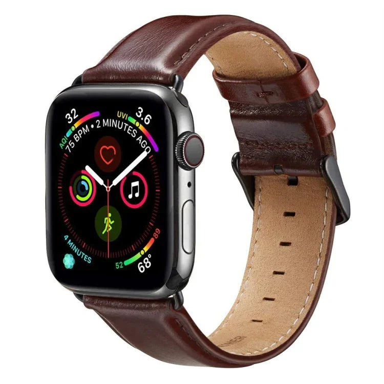 สายหนังพร้อมหัวเข็มขัดสีดำสำหรับ Apple Watch Series 10 42mm / 9&8&7 41mm / SE 3&SE 2&6&SE&5&4 40mm / 3&2&1 38mm, สำหรับ Apple Watch Series 8&7 41mm / SE 2&6&SE&5&4 40mm / 3&2&1 38mm