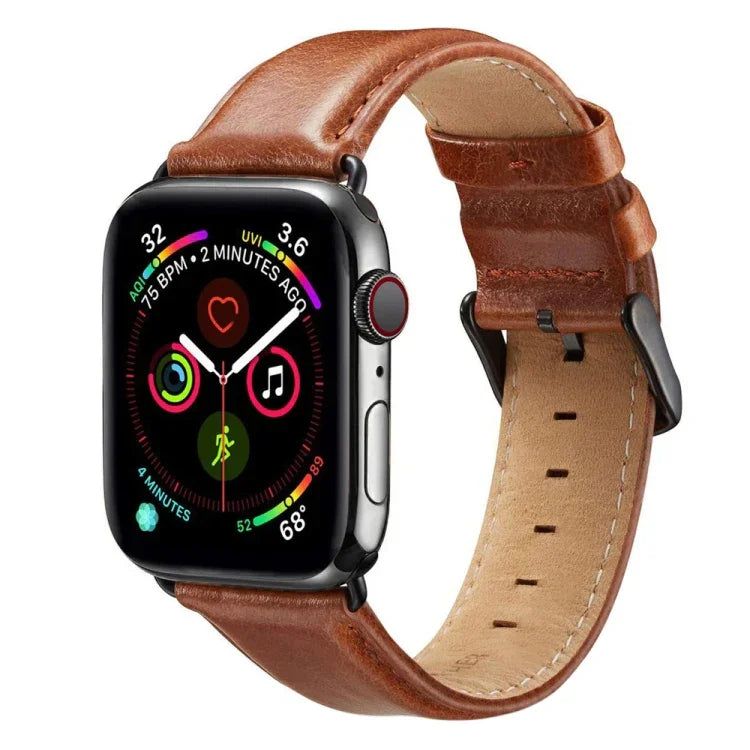 สายหนังพร้อมหัวเข็มขัดสีดำสำหรับ Apple Watch Series 10 42mm / 9&8&7 41mm / SE 3&SE 2&6&SE&5&4 40mm / 3&2&1 38mm, สำหรับ Apple Watch Series 8&7 41mm / SE 2&6&SE&5&4 40mm / 3&2&1 38mm
