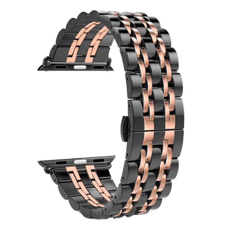 สายนาฬิกาสแตนเลส 7 เม็ดพร้อมหัวเข็มขัดผีเสื้อซ่อนสำหรับ Apple Watch ขนาด 42 มม. (สีเงินทอง) ขนาด 20 มม. สำหรับผู้หญิง