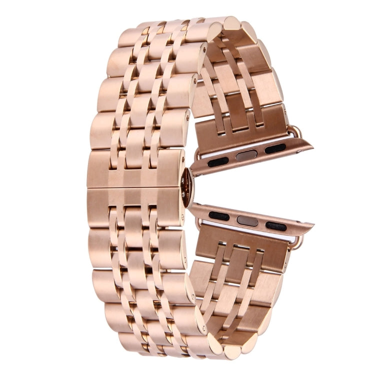 สายนาฬิกาสแตนเลส 7 เม็ดพร้อมหัวเข็มขัดผีเสื้อซ่อนสำหรับ Apple Watch ขนาด 42 มม. (สีเงินทอง) ขนาด 20 มม. สำหรับผู้หญิง