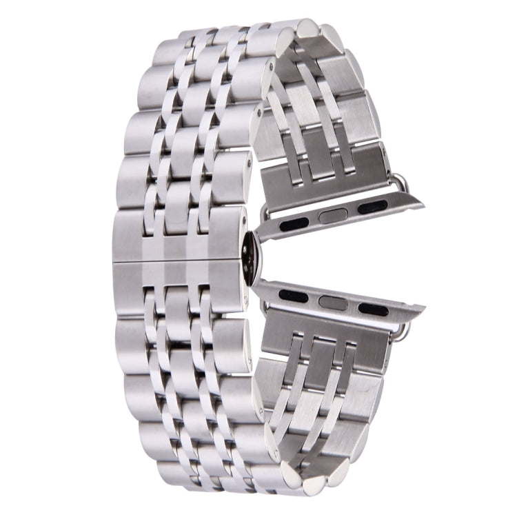 สายนาฬิกาสแตนเลส 7 เม็ดพร้อมหัวเข็มขัดผีเสื้อซ่อนสำหรับ Apple Watch ขนาด 42 มม. (สีเงินทอง) ขนาด 20 มม. สำหรับผู้หญิง