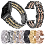 สายนาฬิกาสแตนเลส 7 เม็ดพร้อมหัวเข็มขัดผีเสื้อซ่อนสำหรับ Apple Watch ขนาด 42 มม. (สีเงินทอง) ขนาด 20 มม. สำหรับผู้หญิง