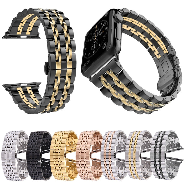 สายนาฬิกาสแตนเลส 7 เม็ดพร้อมหัวเข็มขัดผีเสื้อซ่อนสำหรับ Apple Watch ขนาด 42 มม. ขนาด 22 มม. สำหรับผู้ชาย