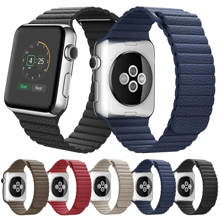 สายรัดนาฬิกาหนัง PU พร้อมตัวล็อกแม่เหล็กแบบห่วง สำหรับ Apple Watch ขนาด 38 มม.