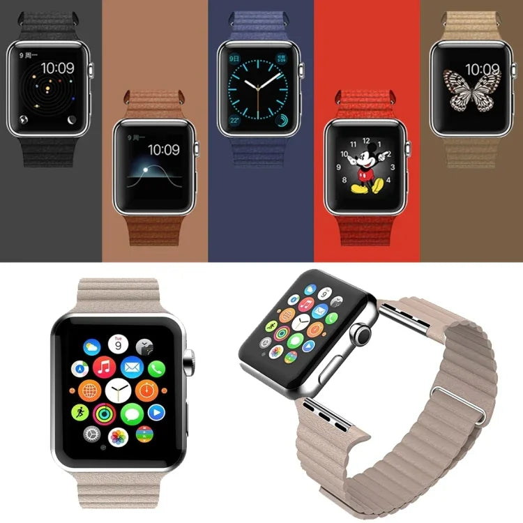 สายรัดข้อมือหนัง PU แบบล็อกแม่เหล็กสำหรับ Apple Watch 42mm
