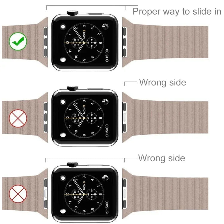 สายรัดข้อมือหนัง PU แบบล็อกแม่เหล็กสำหรับ Apple Watch 42mm