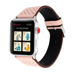 สายรัดนาฬิกาหนังแท้ลายรูแบบแฟชั่นเรียบง่ายสำหรับ Apple Watch Series 10 42 มม. / 9&8&7 41 มม. / SE 3&SE 2&6&SE&5&4 40 มม. / 3&2&1 38 มม. ขนาด 38 มม.