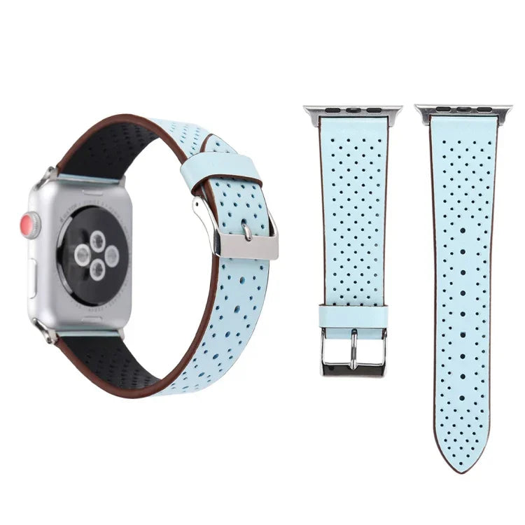 สายรัดนาฬิกาหนังแท้ลายรูแบบแฟชั่นเรียบง่ายสำหรับ Apple Watch Series 10 42 มม. / 9&8&7 41 มม. / SE 3&SE 2&6&SE&5&4 40 มม. / 3&2&1 38 มม. ขนาด 38 มม.