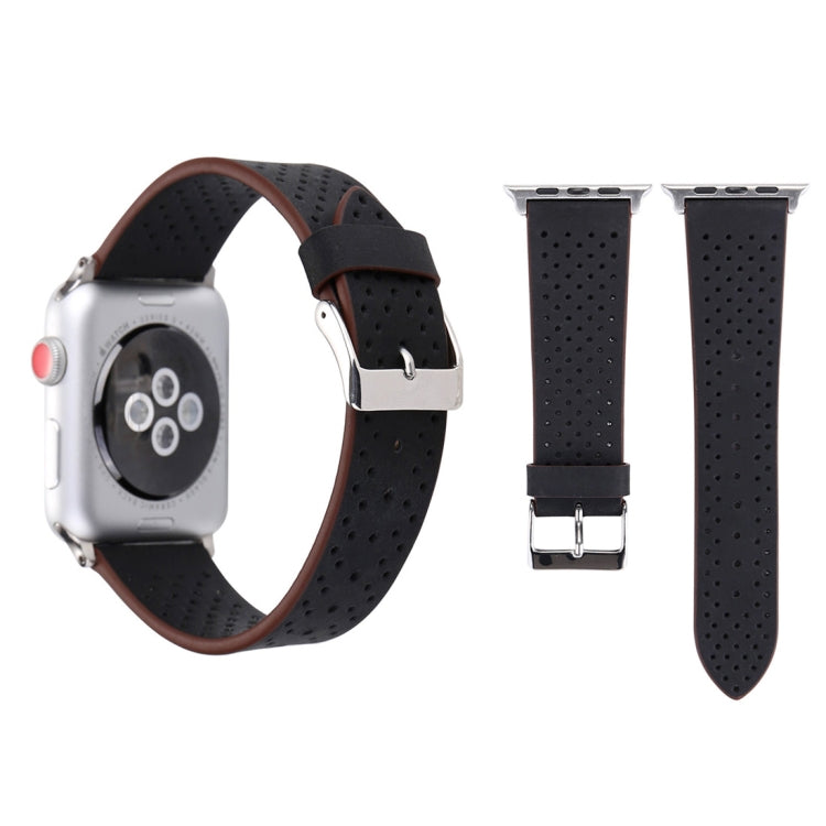 สายรัดนาฬิกาหนังแท้ลายรูแบบแฟชั่นเรียบง่าย สำหรับ Apple Watch Ultra 49 มม. & Watch Ultra 2 49 มม. / Series 10 46 มม. / 9&8&7 45 มม. / SE 3&SE 2&6&SE&5&4 44 มม. / 3&2&1 42 มม., 42 มม.