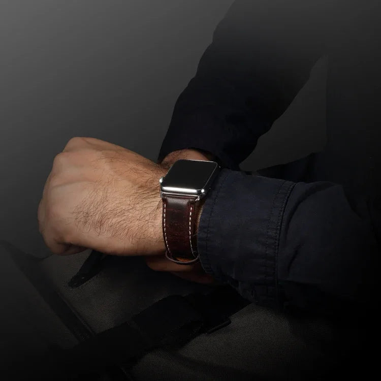สายรัดนาฬิกาหนังวินเทจเคลือบน้ำมัน Denior สำหรับ Apple Watch Series 7 45 มม. / 6 & SE & 5 & 4 44 มม. / 3 & 2 & 1 42 มม.