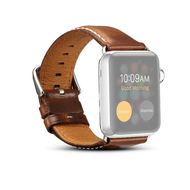 สายรัดนาฬิกาหนังวินเทจเคลือบน้ำมัน Denior สำหรับ Apple Watch Series 7 45 มม. / 6 & SE & 5 & 4 44 มม. / 3 & 2 & 1 42 มม.