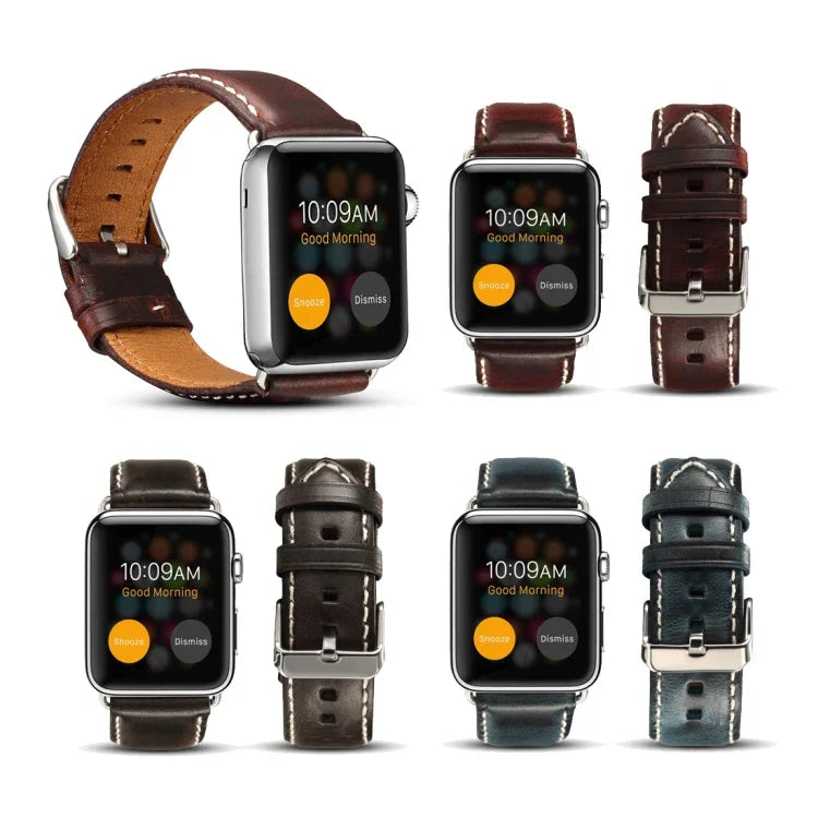 สายรัดนาฬิกาหนังวินเทจเคลือบน้ำมัน Denior สำหรับ Apple Watch Series 7 45 มม. / 6 & SE & 5 & 4 44 มม. / 3 & 2 & 1 42 มม.