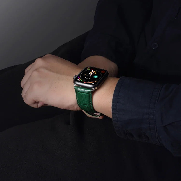 สายรัดนาฬิกาหนังวัวลายจระเข้ Denior สำหรับ Apple Watch Series 10 ขนาด 42 มม. / 9&8&7 ขนาด 41 มม. / SE 3&SE 2&6&SE&5&4 ขนาด 40 มม. / 3&2&1 ขนาด 38 มม.