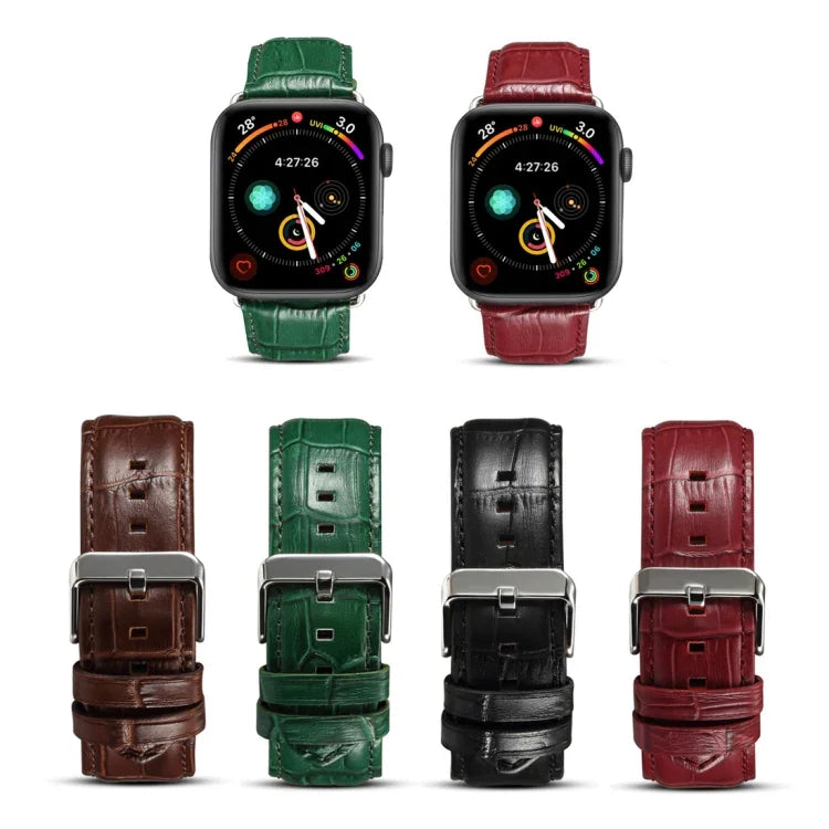 สายรัดนาฬิกาหนังวัวลายจระเข้ Denior สำหรับ Apple Watch Series 10 ขนาด 42 มม. / 9&8&7 ขนาด 41 มม. / SE 3&SE 2&6&SE&5&4 ขนาด 40 มม. / 3&2&1 ขนาด 38 มม.