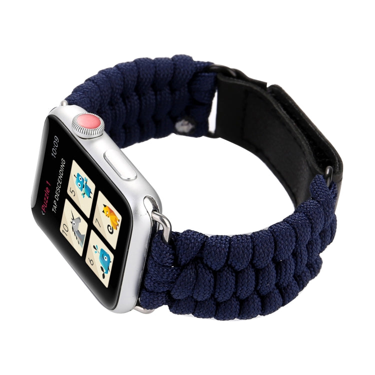 สายรัดนาฬิกาข้อมือไนลอนเชือกร่มหนังแท้ Magic Paste พร้อมหัวเข็มขัดสแตนเลส สำหรับ Apple Watch Ultra 49 มม. & Watch Ultra 2 49 มม. / Series 10 46 มม. / 9&8&7 45 มม. / SE 3&SE 2&6&SE&5&4 44 มม. / 3&2&1 42 มม., 7 45 มม. / 6&SE&5&4 44 มม. / 3&2&1 42 มม.