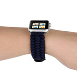 สายรัดนาฬิกาข้อมือไนลอนเชือกร่มหนังแท้ Magic Paste พร้อมหัวเข็มขัดสแตนเลส สำหรับ Apple Watch Ultra 49 มม. & Watch Ultra 2 49 มม. / Series 10 46 มม. / 9&8&7 45 มม. / SE 3&SE 2&6&SE&5&4 44 มม. / 3&2&1 42 มม., 7 45 มม. / 6&SE&5&4 44 มม. / 3&2&1 42 มม.