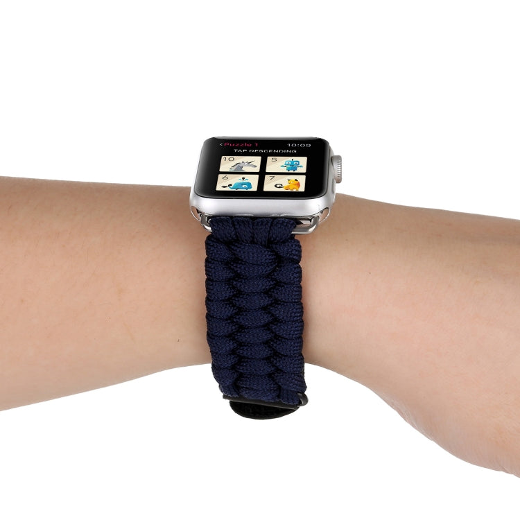 สายรัดนาฬิกาข้อมือไนลอนเชือกร่มหนังแท้ Magic Paste พร้อมหัวเข็มขัดสแตนเลส สำหรับ Apple Watch Ultra 49 มม. & Watch Ultra 2 49 มม. / Series 10 46 มม. / 9&8&7 45 มม. / SE 3&SE 2&6&SE&5&4 44 มม. / 3&2&1 42 มม., 7 45 มม. / 6&SE&5&4 44 มม. / 3&2&1 42 มม.