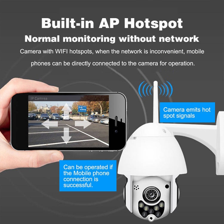 กล้องวงจรปิดไร้สาย HD PTZ สำหรับความปลอดภัยในบ้าน กล้องโดมเครือข่ายกันน้ำ IP66 รองรับการมองเห็นในที่มืด การตรวจจับการเคลื่อนไหว และการ์ด TF ปลั๊ก US, 2.0 MP
