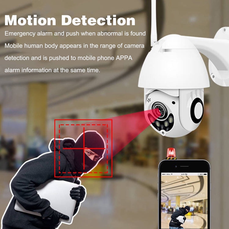 กล้องวงจรปิดไร้สาย HD PTZ สำหรับความปลอดภัยในบ้าน กล้องโดมเครือข่ายกันน้ำ IP66 รองรับการมองเห็นในที่มืด การตรวจจับการเคลื่อนไหว และการ์ด TF ปลั๊ก US, 2.0 MP