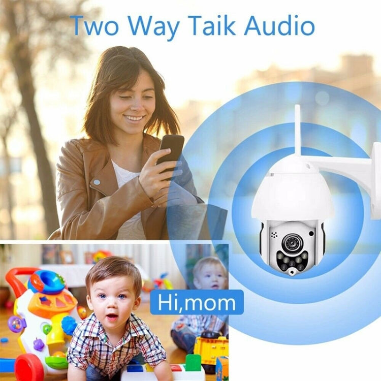 กล้องวงจรปิดไร้สาย HD PTZ สำหรับความปลอดภัยในบ้าน กล้องโดมเครือข่ายกันน้ำ IP66 รองรับการมองเห็นในที่มืด การตรวจจับการเคลื่อนไหว และการ์ด TF ปลั๊ก US, 2.0 MP