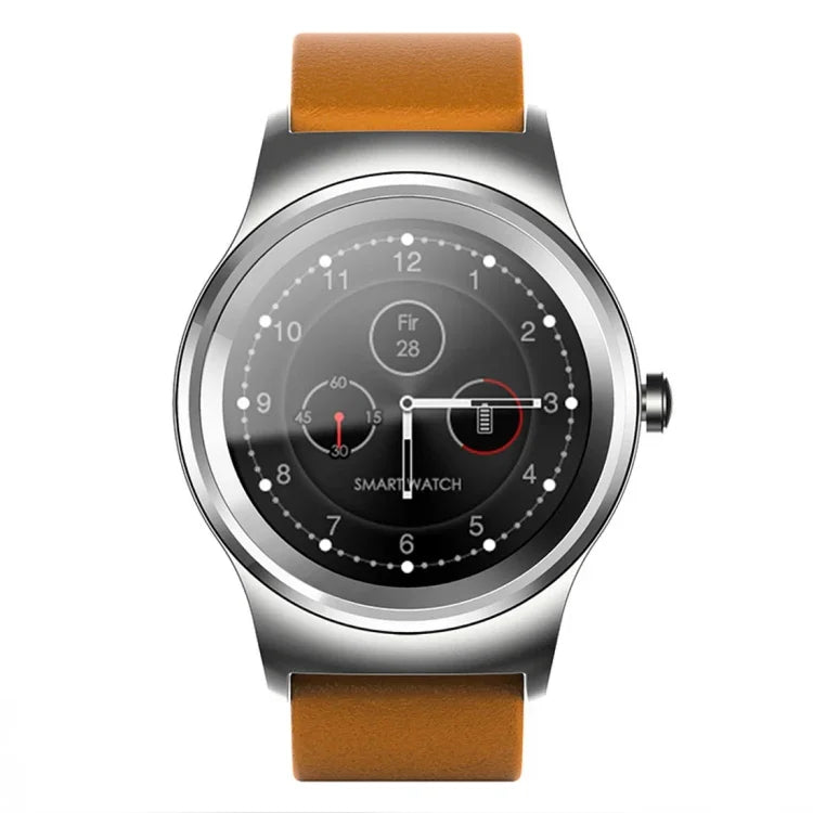 นาฬิกาอัจฉริยะ Bluetooth หน้าจอสัมผัสสีขนาด 1.28 นิ้ว SMA-Round กันน้ำ รองรับการควบคุมด้วยเสียง / ตรวจวัดอัตราการเต้นของหัวใจ / ติดตามการนอนหลับ / กล้อง Bluetooth, ใช้งานได้กับระบบ Android และ iOS, SMA-Round/สายหนังสีส้ม, SMA-Round/สายหนังสีเงิน