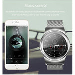 นาฬิกาอัจฉริยะ Bluetooth หน้าจอสัมผัสสีขนาด 1.28 นิ้ว SMA-Round กันน้ำ รองรับการควบคุมด้วยเสียง / ตรวจวัดอัตราการเต้นของหัวใจ / ติดตามการนอนหลับ / กล้อง Bluetooth, ใช้งานได้กับระบบ Android และ iOS, SMA-Round/สายหนังสีส้ม, SMA-Round/สายหนังสีเงิน