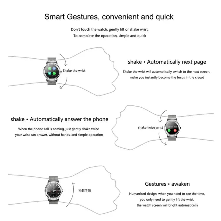นาฬิกาอัจฉริยะ Bluetooth หน้าจอสัมผัสสีขนาด 1.28 นิ้ว SMA-Round กันน้ำ รองรับการควบคุมด้วยเสียง / ตรวจวัดอัตราการเต้นของหัวใจ / ติดตามการนอนหลับ / กล้อง Bluetooth, ใช้งานได้กับระบบ Android และ iOS, SMA-Round/สายหนังสีส้ม, SMA-Round/สายหนังสีเงิน