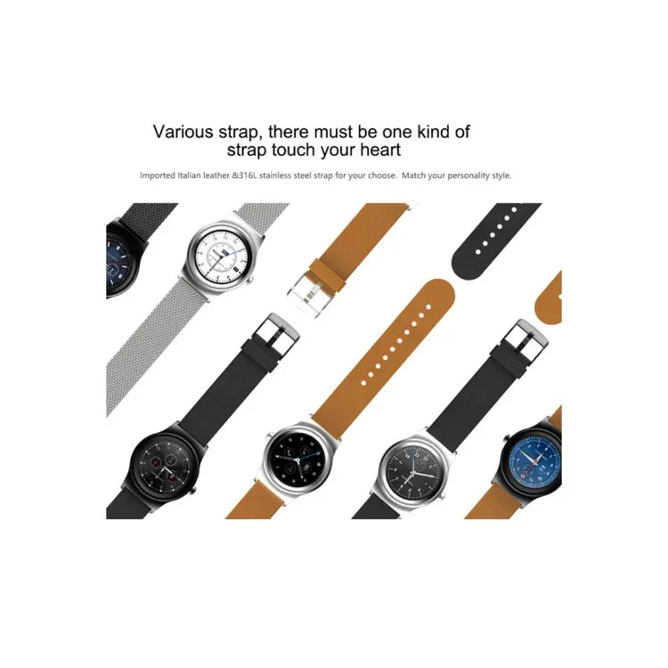 นาฬิกาอัจฉริยะ Bluetooth หน้าจอสัมผัสสีขนาด 1.28 นิ้ว SMA-Round กันน้ำ รองรับการควบคุมด้วยเสียง / ตรวจวัดอัตราการเต้นของหัวใจ / ติดตามการนอนหลับ / กล้อง Bluetooth, ใช้งานได้กับระบบ Android และ iOS, SMA-Round/สายหนังสีส้ม, SMA-Round/สายหนังสีเงิน
