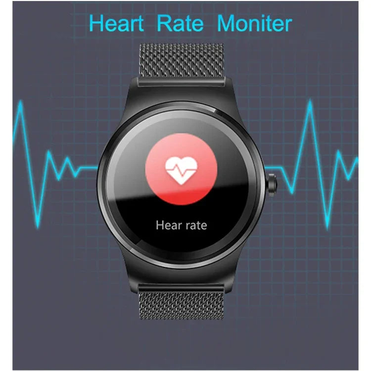 นาฬิกาอัจฉริยะ Bluetooth หน้าจอสัมผัสสีขนาด 1.28 นิ้ว SMA-Round กันน้ำ รองรับการควบคุมด้วยเสียง / ตรวจวัดอัตราการเต้นของหัวใจ / ติดตามการนอนหลับ / กล้อง Bluetooth, ใช้งานได้กับระบบ Android และ iOS, SMA-Round/สายหนังสีส้ม, SMA-Round/สายหนังสีเงิน