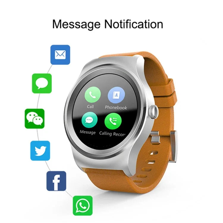 นาฬิกาอัจฉริยะ Bluetooth หน้าจอสัมผัสสีขนาด 1.28 นิ้ว SMA-Round กันน้ำ รองรับการควบคุมด้วยเสียง / ตรวจวัดอัตราการเต้นของหัวใจ / ติดตามการนอนหลับ / กล้อง Bluetooth, ใช้งานได้กับระบบ Android และ iOS, SMA-Round/สายหนังสีส้ม, SMA-Round/สายหนังสีเงิน