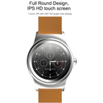 นาฬิกาอัจฉริยะ Bluetooth หน้าจอสัมผัสสีขนาด 1.28 นิ้ว SMA-Round กันน้ำ รองรับการควบคุมด้วยเสียง / ตรวจวัดอัตราการเต้นของหัวใจ / ติดตามการนอนหลับ / กล้อง Bluetooth, ใช้งานได้กับระบบ Android และ iOS, SMA-Round/สายหนังสีส้ม, SMA-Round/สายหนังสีเงิน